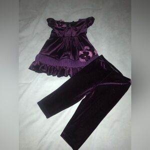 NWT Isobella & Chloe Infant Girls Dark Purple 2 Piece Velour Outfit 12M